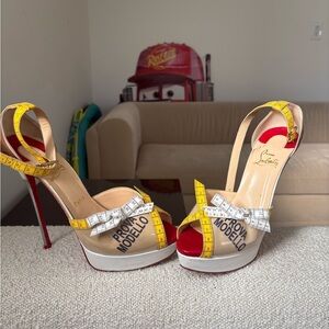 Christian Louboutin Yellow and White Heels